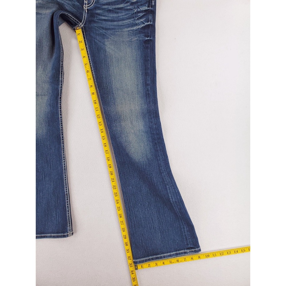 BKE Jeans Womens 28 Sabrina Flared Boot Distressed Thick Stitch Patchwork Y2K - Picture 15 of 16